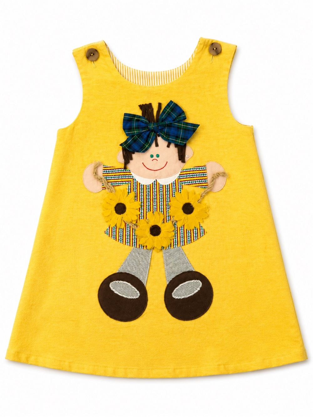 Vintage Chocolate Soup Yellow Sunflower Appliqué Pinafore Dress